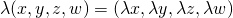 \lambda (x, y, z, w) = (\lambda x, \lambda y, \lambda z, \lambda w)