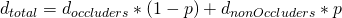 \[ d_{total} = d_{occluders} * (1 - p) + d_{nonOccluders} * p \]