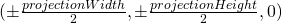 (\pm \frac{projectionWidth}{2}, \pm \frac{projectionHeight}{2}, 0)