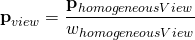 \[ \textbf{p}_{view} = \frac{\textbf{p}_{homogeneousView}}{w_{homogeneousView}} \]